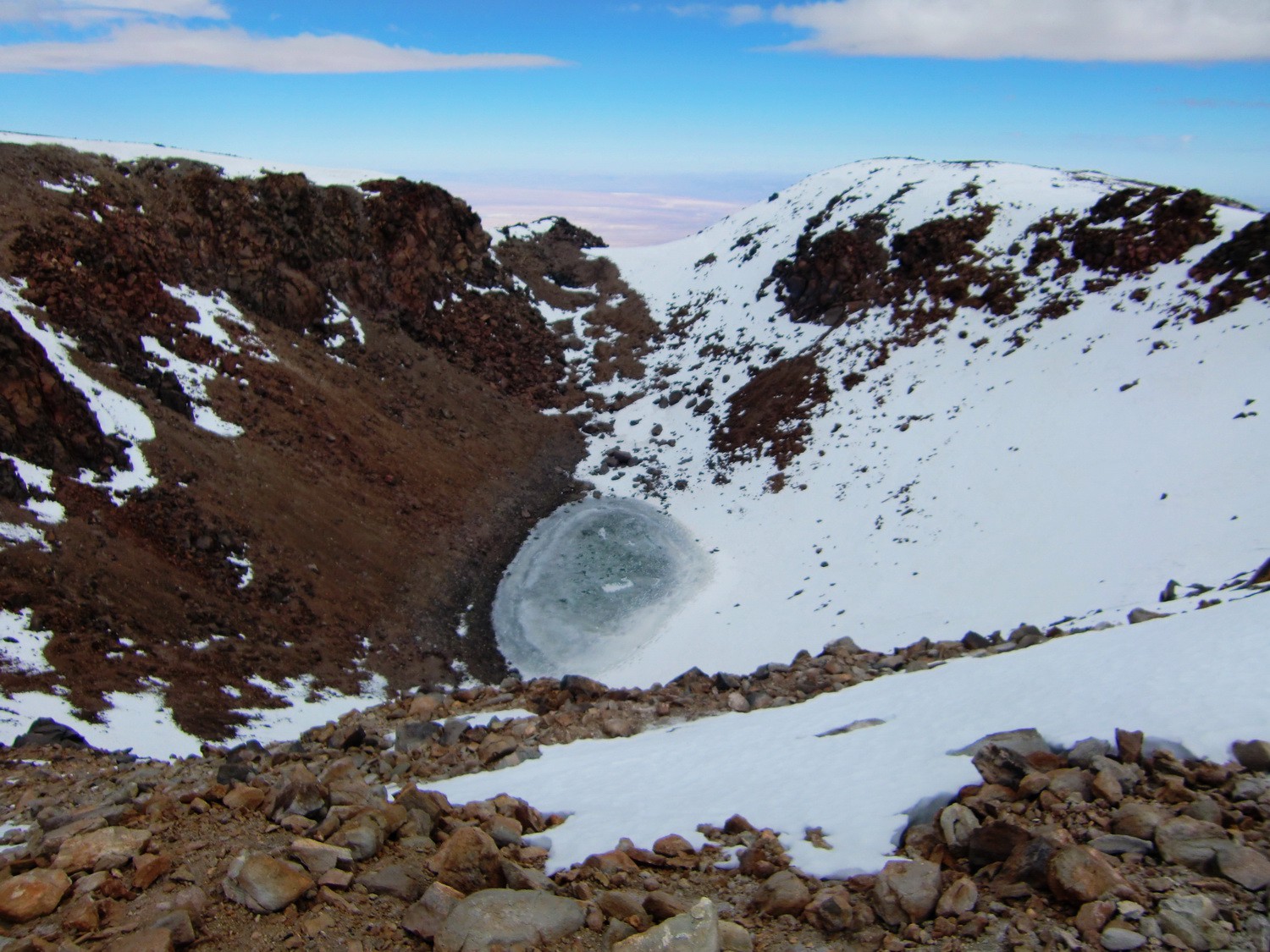 The crater of Licancabur with the frozen lake